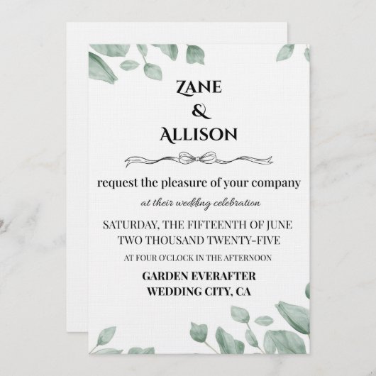 Sage Green Eucalyptus Wedding Invitation Kaart (Voorkant / Achterkant)