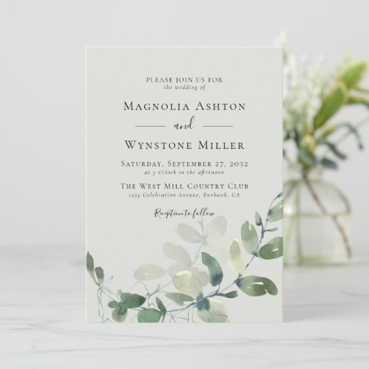 Sage Green Eucalyptus Wedding Kaart (Staand voorkant)