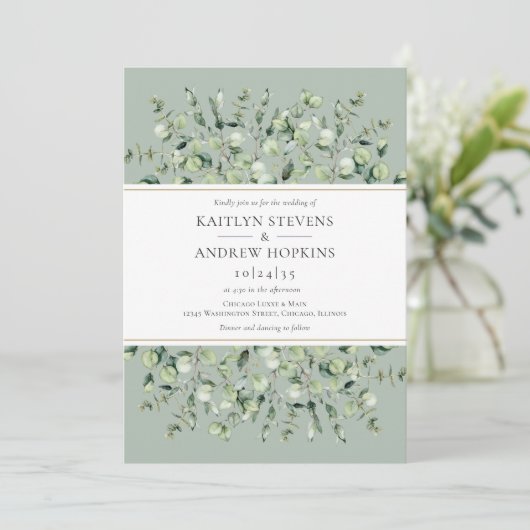 Sage Green Eucalyptus Wedding Kaart (Staand voorkant)
