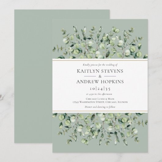 Sage Green Eucalyptus Wedding Kaart (Voorkant / Achterkant)