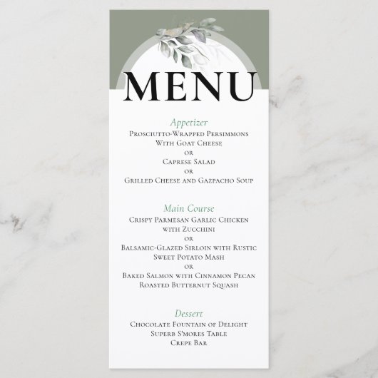 Sage Green Eucalyptus Wedding Menu (Voorkant)