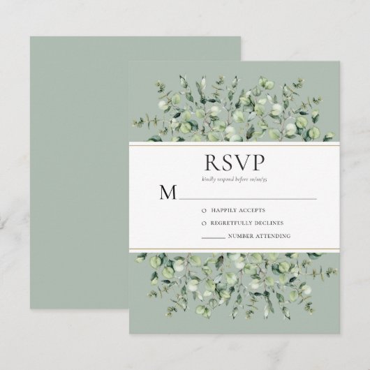 Sage Green Eucalyptus Wedding RSVP Kaartje (Voorkant / Achterkant)
