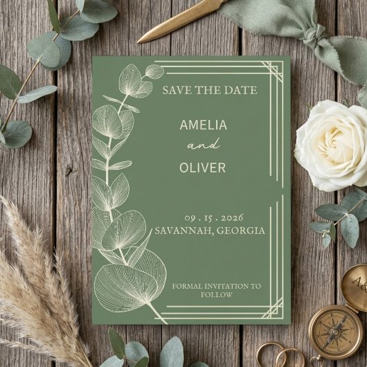 Sage Green Eucalyptus Wedding Save The Date