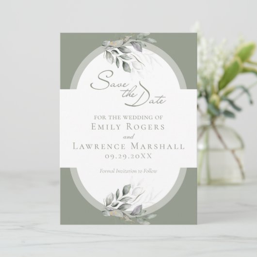 Sage Green Eucalyptus Wedding Save the Date Kaart (Staand voorkant)