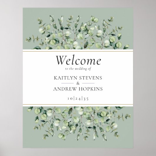 Sage Green Eucalyptus Wedding Welcome  Poster (Voorkant)