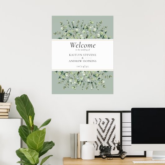 Sage Green Eucalyptus Wedding Welcome  Poster (Thuiskantoor)