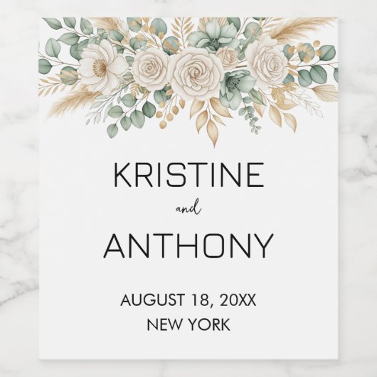 Sage Green Eucalyptus Wedding  Wijn Etiket (Enkel label)