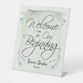 Sage Green Eucalyptus Welkom bij ons begin Reclamebord Met Voetstuk (Voorkant)