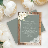 Sage Green Eucalyptus Wood Lace Script Weddenschap Kaart
