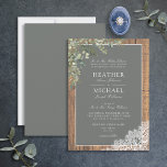 Sage Green Eucalyptus Wood Lace Script Weddenschap Kaart<br><div class="desc">Oh, we zijn zo blij met deze traditionele formele groene, rustige trouwuitnodiging. Dit houten ontwerp doet ons denken aan een vlakke legger, en we voelen dat het lijkt op een groene slok op een houten tafel, met de bruidskap en bloemen erboven! Een deel van een trouwsuite waarvan we hopen dat...</div>