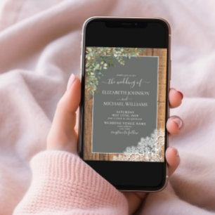 Sage Green Eucalyptus Wood Lace Script Weddenschap Kaart