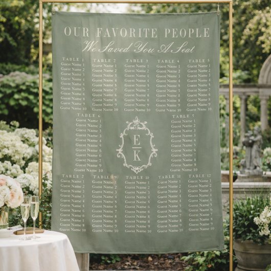 Sage Green Fabric Wedding Seating Chart Banner Wandkleed