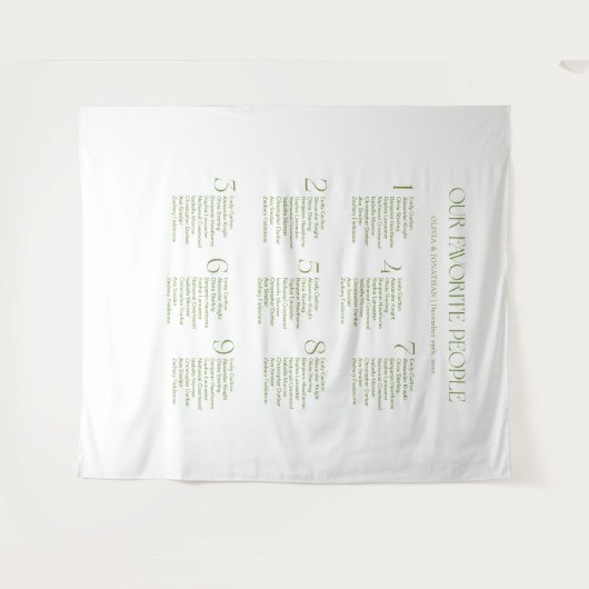 Sage Green Fabric Wedding Seating Chart Wandkleed (Voorkant (horizontaal))