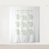 Sage Green Fabric Wedding Seating Chart Wandkleed (Voorkant)