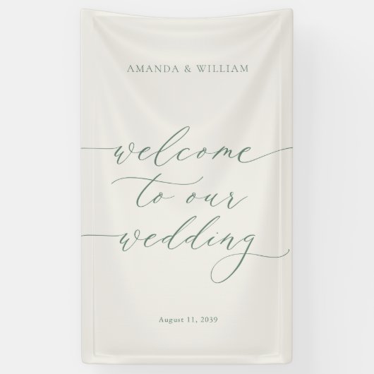 Sage Green Fabric Wedding Welcome Banner (Verticaal)