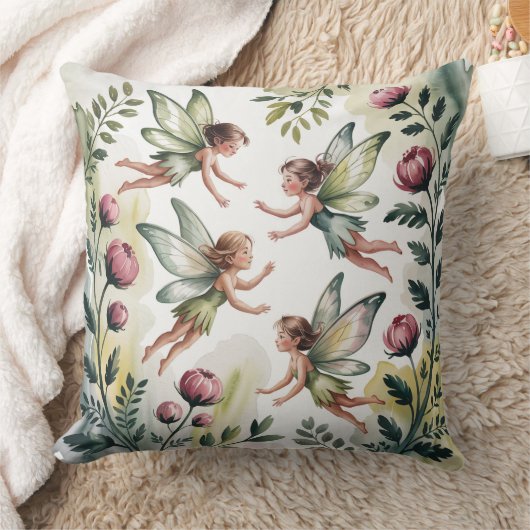 Sage Green Fairycore Floral Throw Pillow Kussen (Deken)
