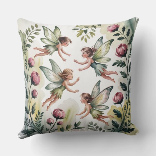 Sage Green Fairycore Floral Throw Pillow Kussen (Achterkant)