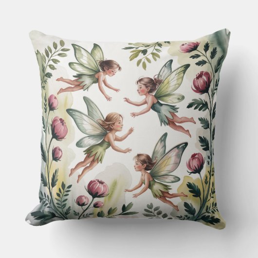 Sage Green Fairycore Floral Throw Pillow Kussen (Voorkant)