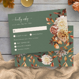 Sage Green Fall Leaves Floral RSVP Card