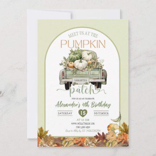 Sage Green Fall Leaves Pumpkin Patch Verjaardag Kaart (Voorkant)