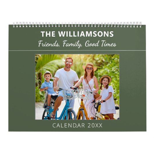 Sage Green Family and Friends Custom Photo Collage Kalender (Hoes)