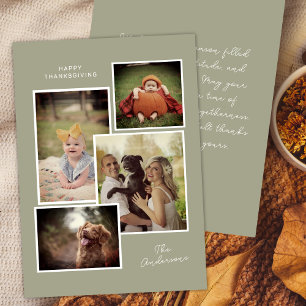 Sage Green Family Fotocollage Thanksgiving Feestdagenkaart