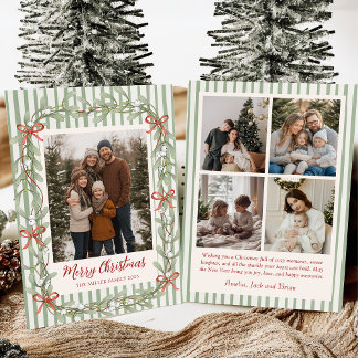 Sage Green Family Photo Christmas Holiday Card Feestdagenkaart