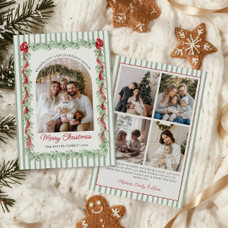 Sage Green Family Photo Christmas Holiday Card Feestdagenkaart