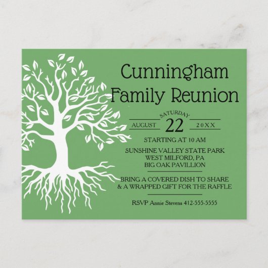 Sage Green Family Reunion Family Tree Silhouette Uitnodiging Briefkaart (Voorkant)