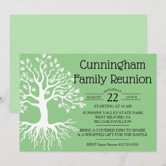 Sage Green Family Reunion Tree Silhouette Save The Date (Voorkant / Achterkant)