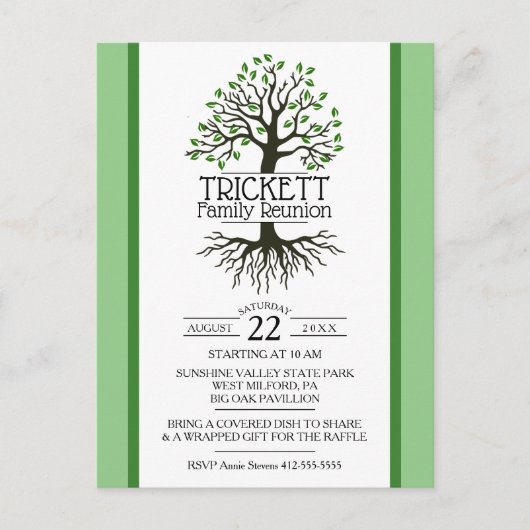 Sage Green Family Tree-reünie Uitnodiging Briefkaart (Voorkant)