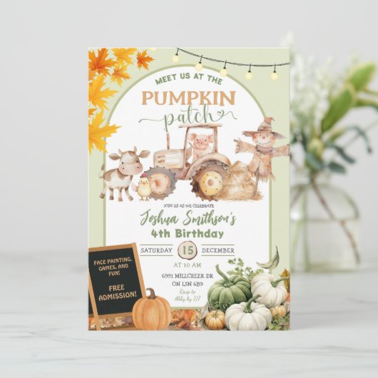 Sage Green Farm Dieren Pompoen Patch Verjaardag Kaart (Staand voorkant)