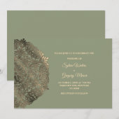 Sage Green Faux Gold Etnische Klassieke Huwelijk Kaart (Voorkant / Achterkant)
