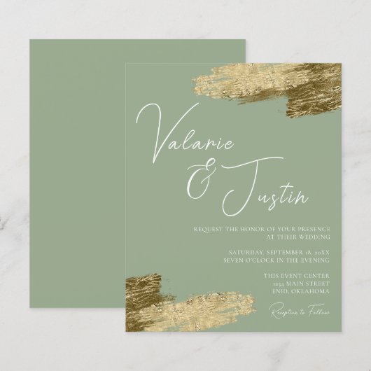 Sage Green Faux Gold Foil Weddenschap (Voorkant / Achterkant)