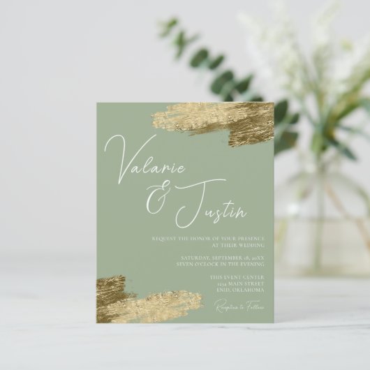 Sage Green Faux Gold Foil Weddenschap (Staand voorkant)