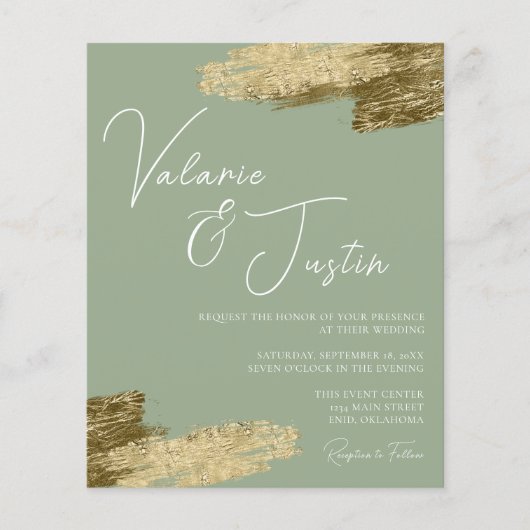 Sage Green Faux Gold Foil Weddenschap (Voorkant)