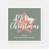 Sage Green Faux Roos Gold Star Merry kerst Servet (Voorkant)