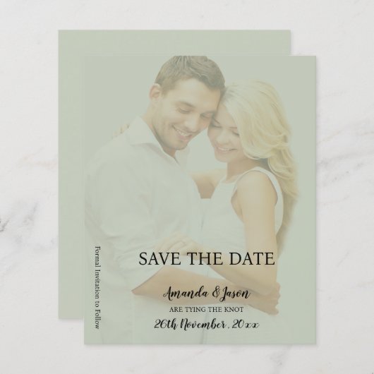 Sage Green Faux Vellum Fotobruiloft Bewaar de datu (Voorkant / Achterkant)