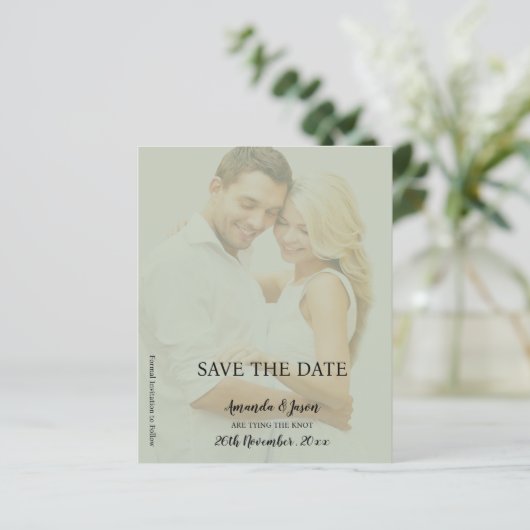 Sage Green Faux Vellum Fotobruiloft Bewaar de datu (Staand voorkant)
