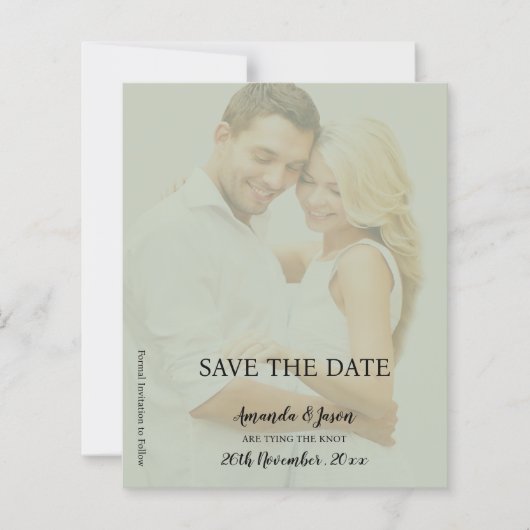 Sage Green Faux Vellum Fotobruiloft Bewaar de datu (Voorkant)