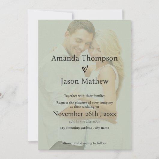 Sage Green Faux Vellum Minimalistische Overlay Wed Kaart (Voorkant)