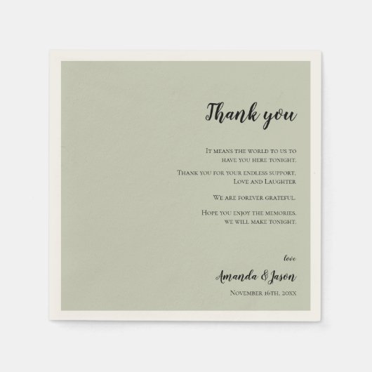Sage Green Faux Vellum Wedding Bedankt Bericht Servet (Voorkant)