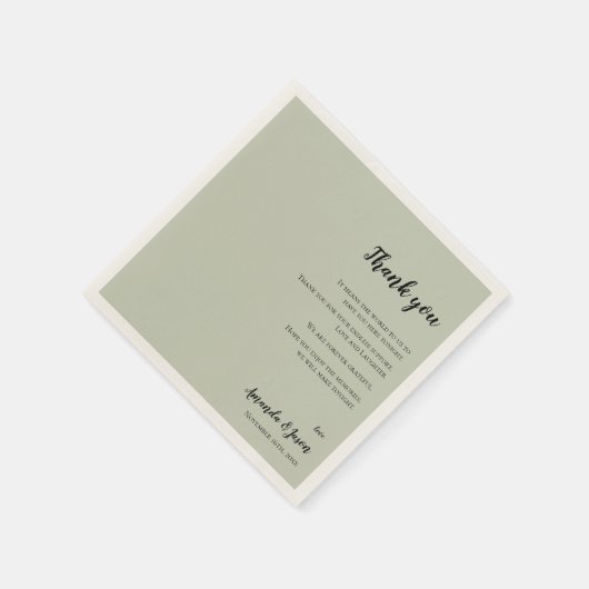 Sage Green Faux Vellum Wedding Bedankt Bericht Servet (Hoek)