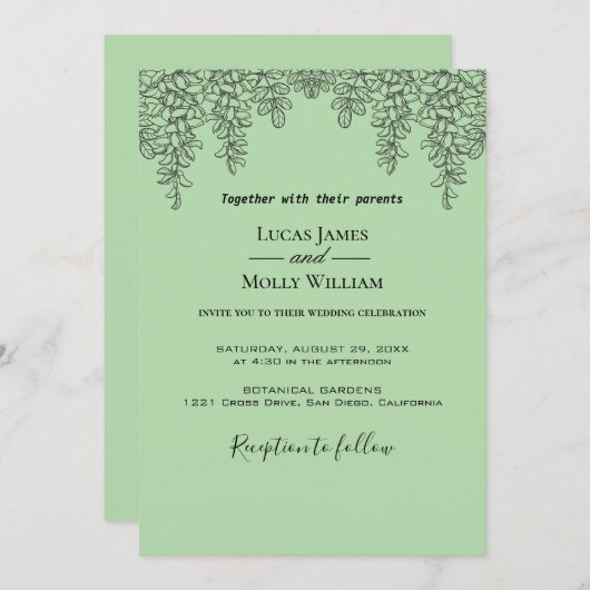 Sage Green Fern Leaf bruiloft uitnodiging (Voorkant / Achterkant)
