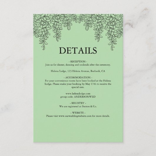 Sage Green Fern Leaf Wedding Informatiekaartje (Voorkant)