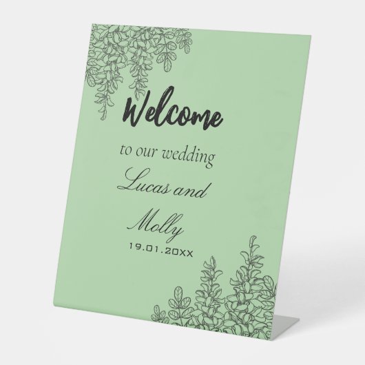Sage Green Fern Leaf Wedding Reclamebord Met Voetstuk (Voorkant)