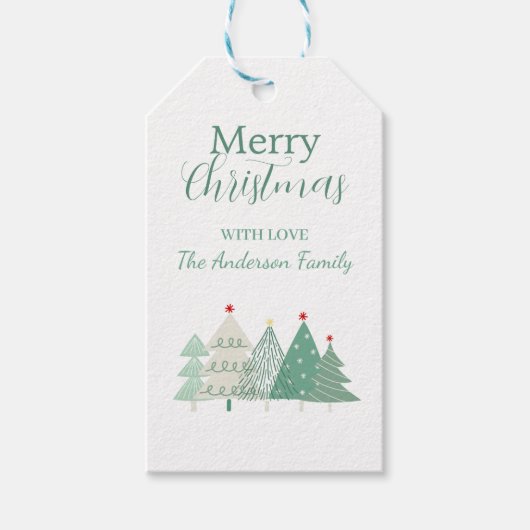 Sage Green Festive Trees Holiday Gift Tag Cadeaulabel (Voorkant)