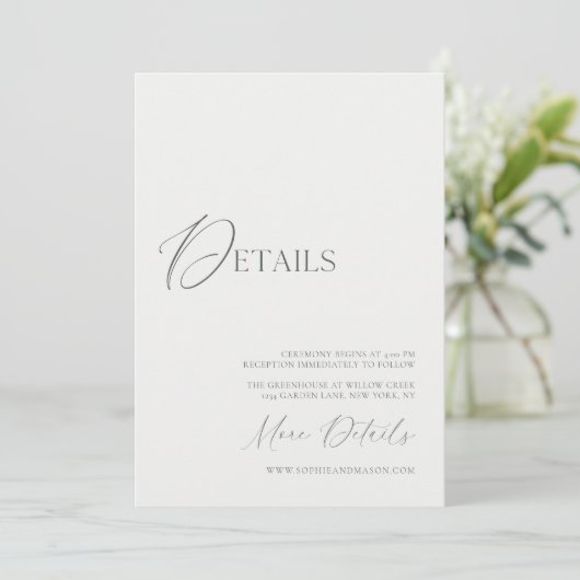 Sage Green Fine Art Marble Wedding Details Card Kaart (Staand voorkant)