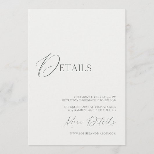 Sage Green Fine Art Marble Wedding Details Card Kaart (Voorkant)
