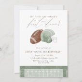 Sage Green First Down Football First Birthday Kaart (Voorkant)
